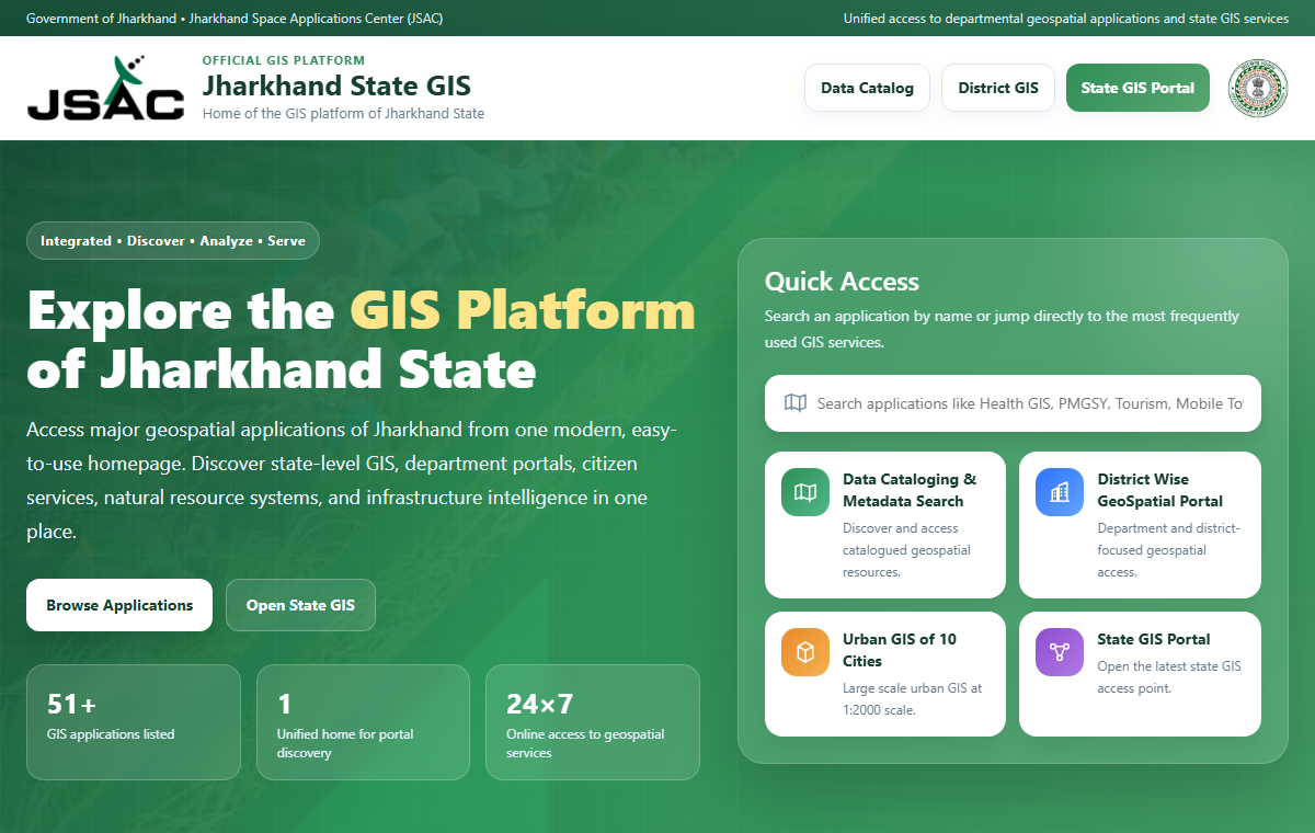 Official Jharkhand State GIS platform home page.